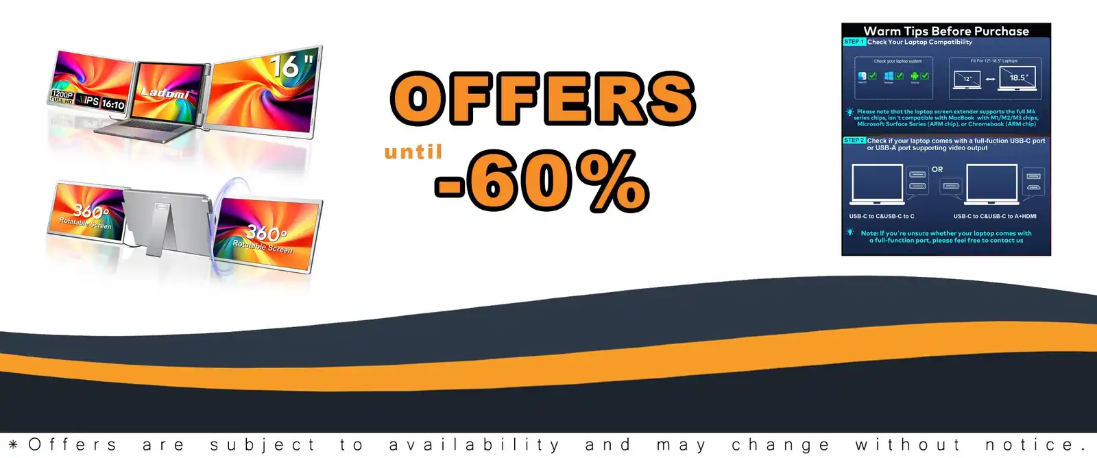 16-inch laptop screen extender 1200P FHD compatible with Mac Windows Chrome Surface