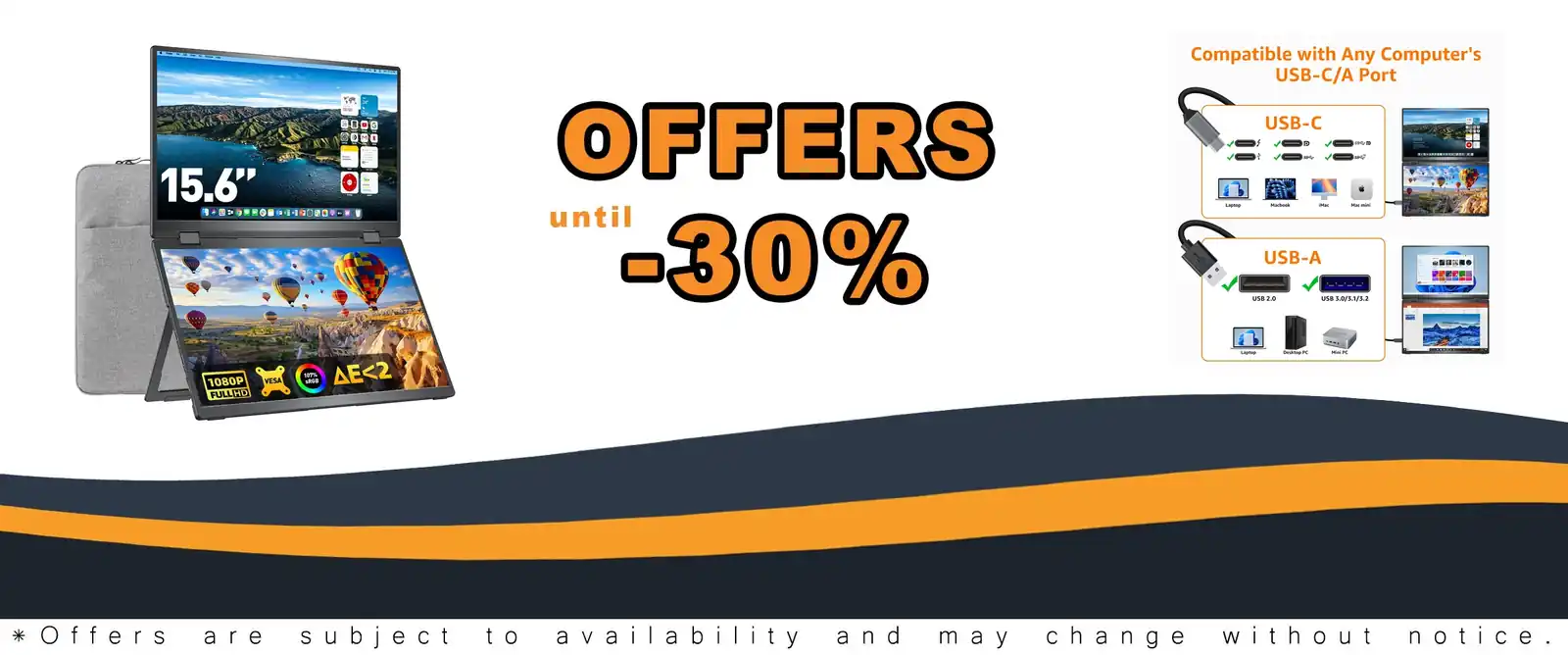 15.6 inch portable dual screen FHD monitor USB-C HDMI travel extender